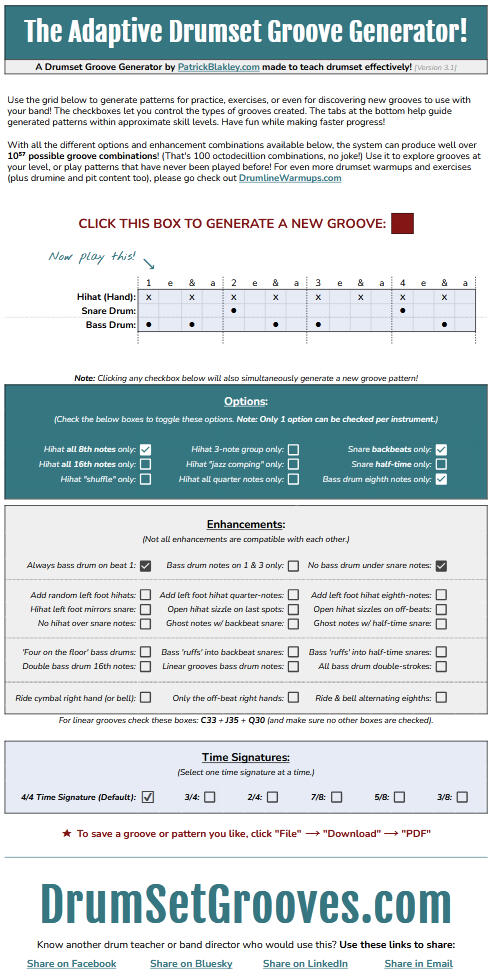 The Drum Groove Generator Tool Screenshot A screenshot of the drum groove generator